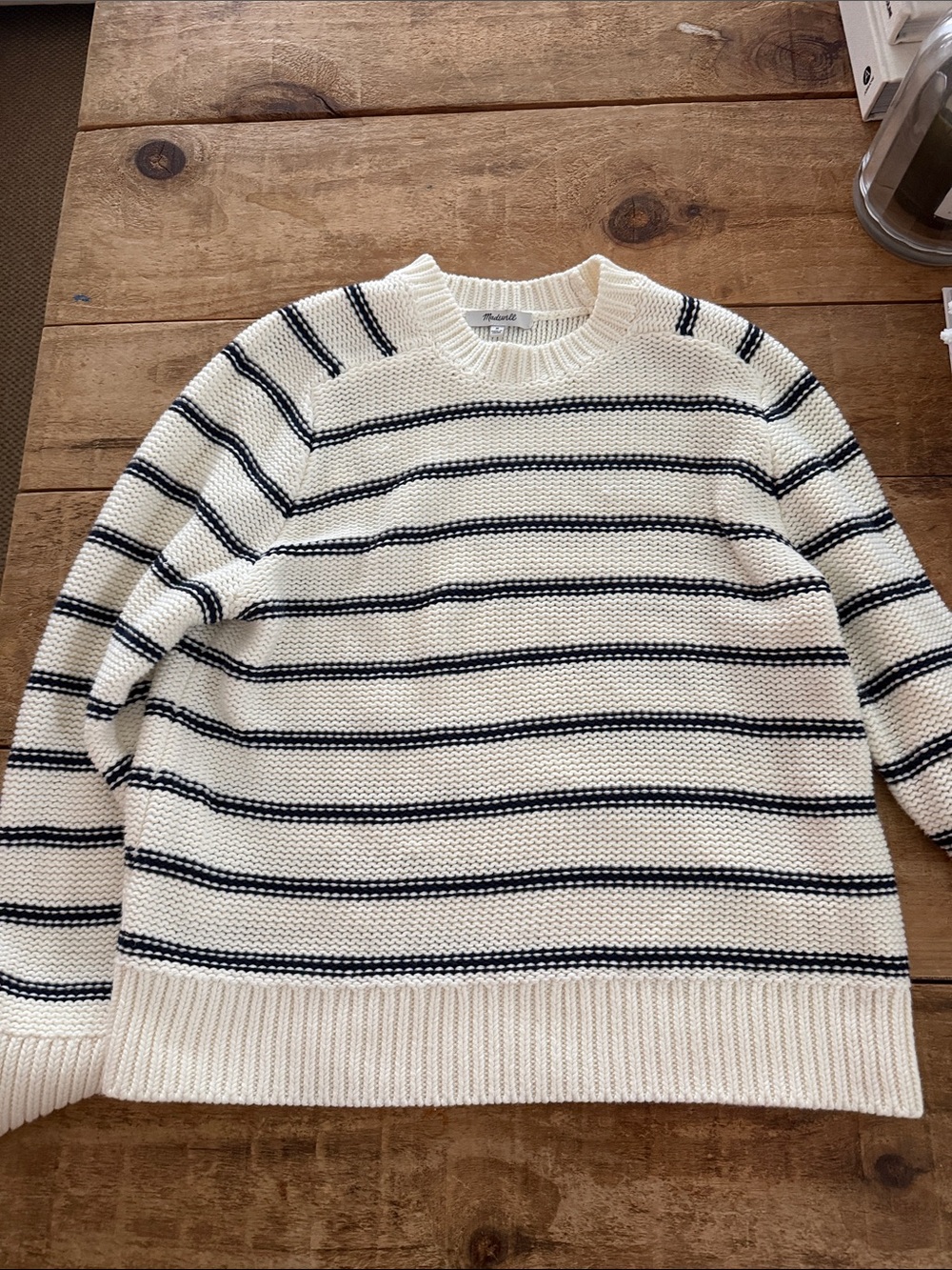 Madewell Women’s Cream Crewneck Sweater with Navy Stripes